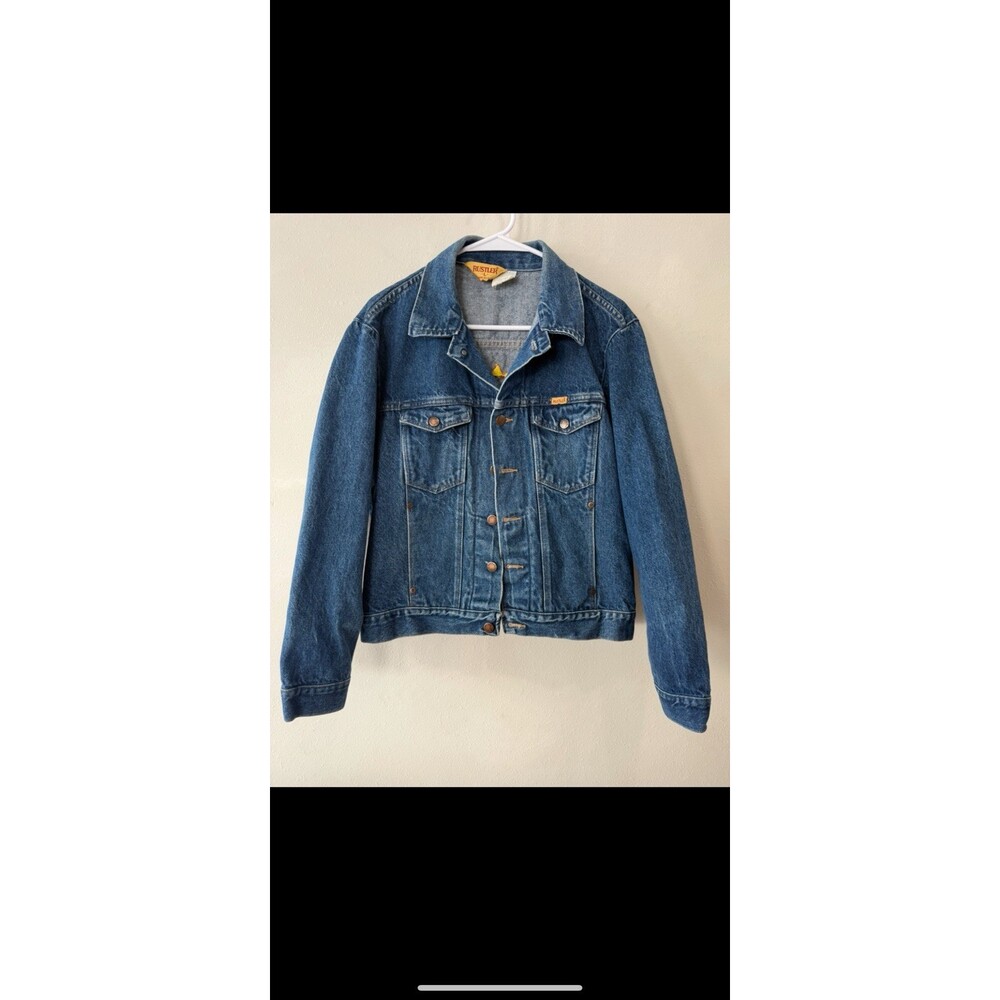 Vintage Rustler Men's Denim Trucker Jean Jacket Button Pockets Large Embroidered